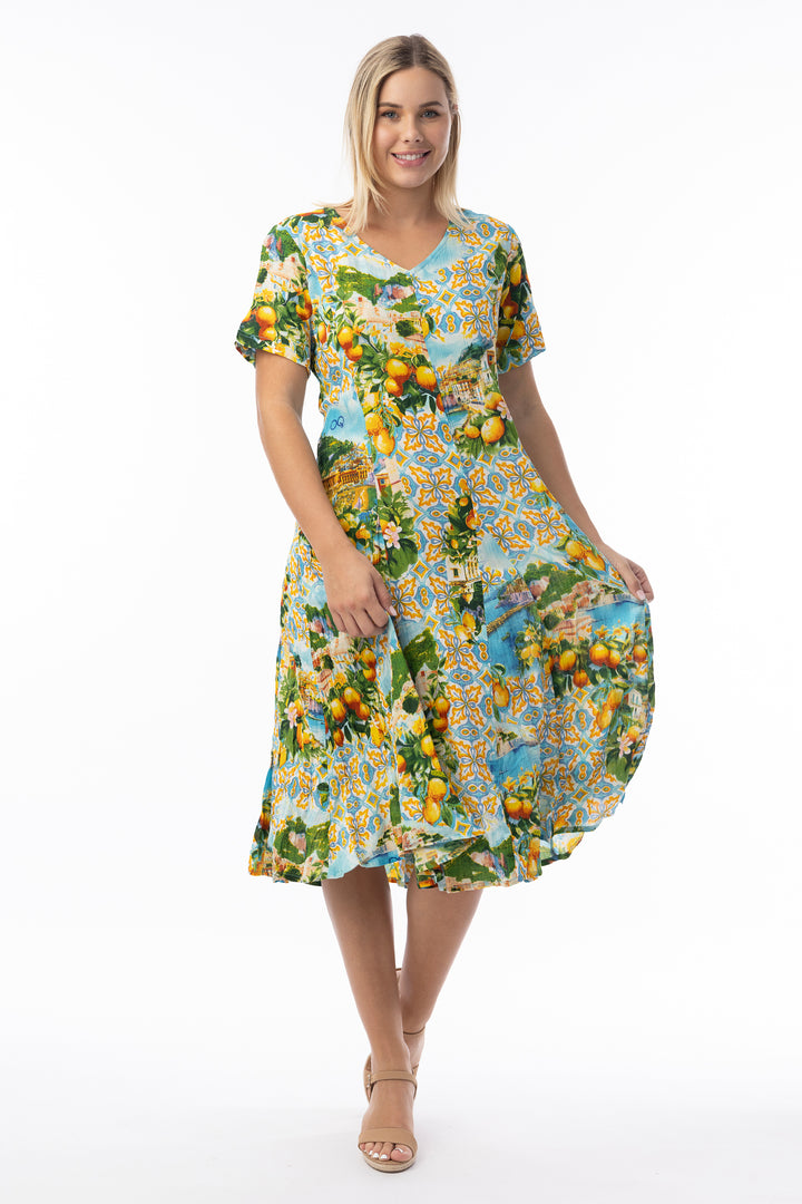 CRINKLE SS GODET DRESS