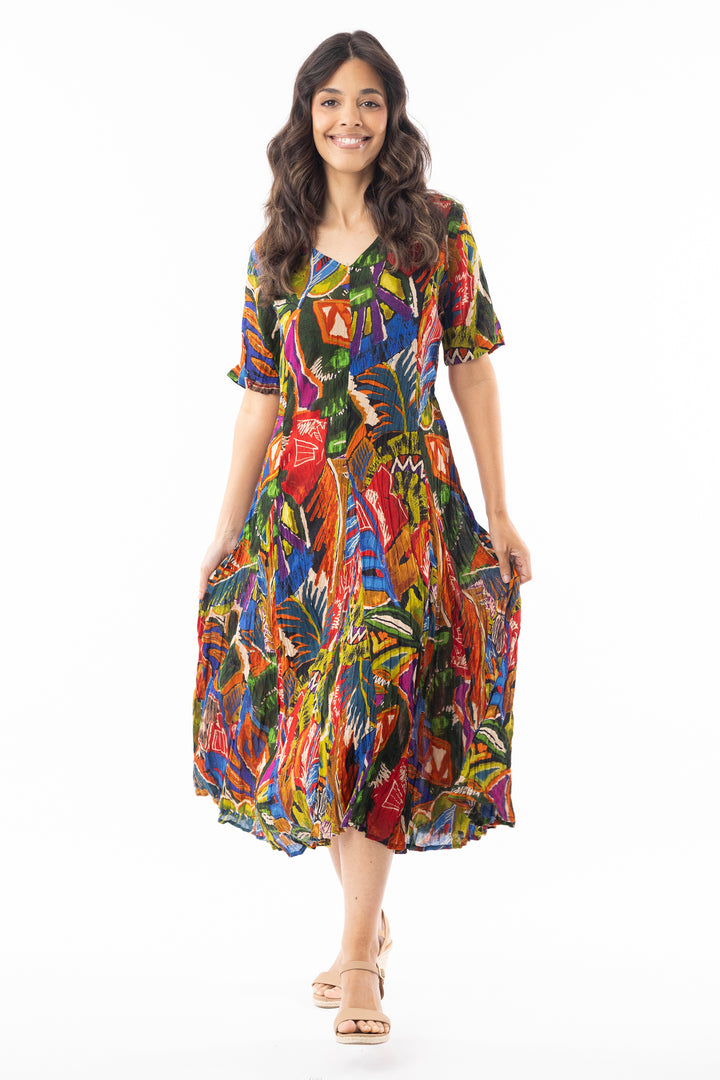 CRINKLE SS GODET DRESS