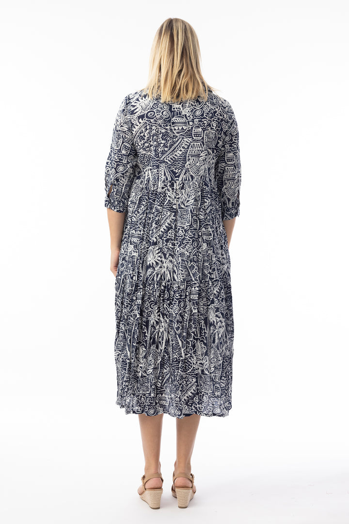 CRINKLE COLLAR MIDI DRESS