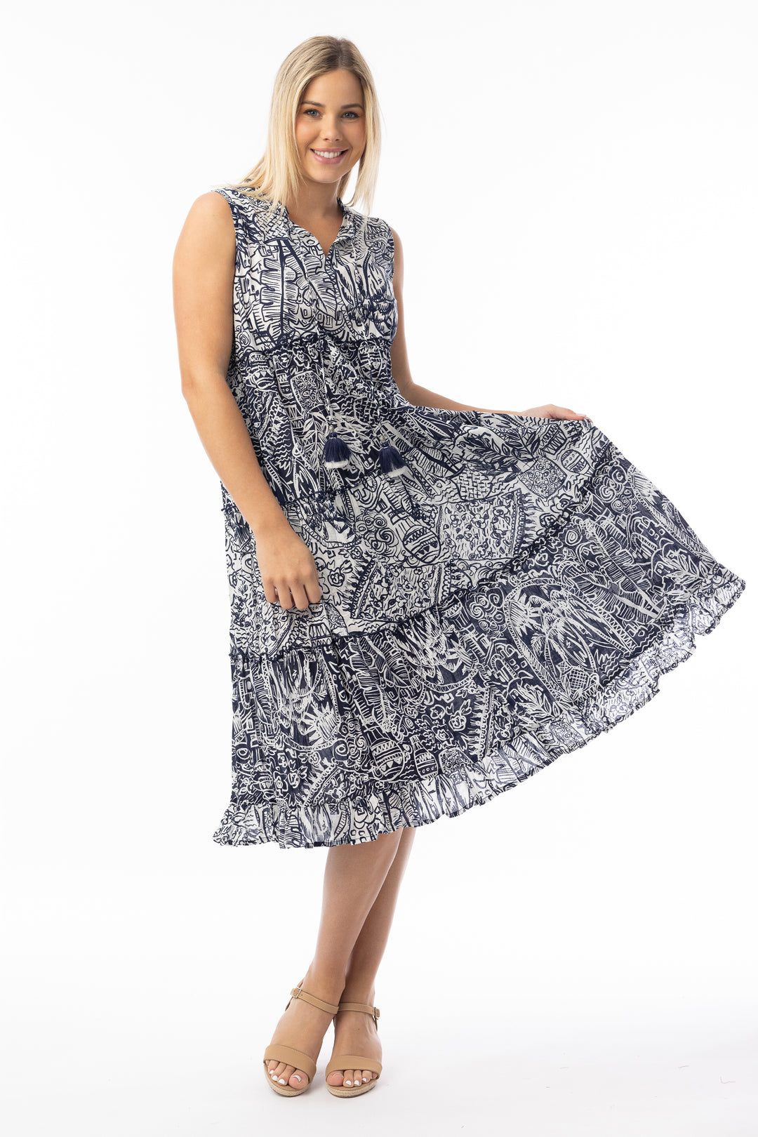 CRINKLE SLEEVELESS BOHO DRESS