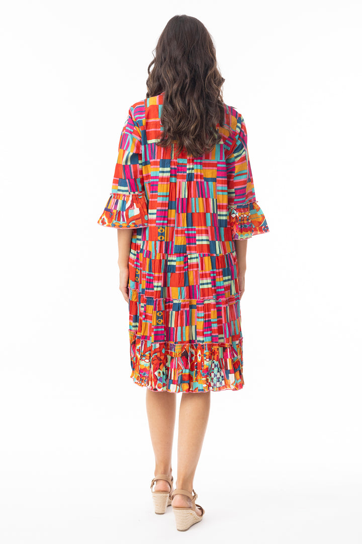 CRINKLE FRILL SLEEVE TIERED DRESS