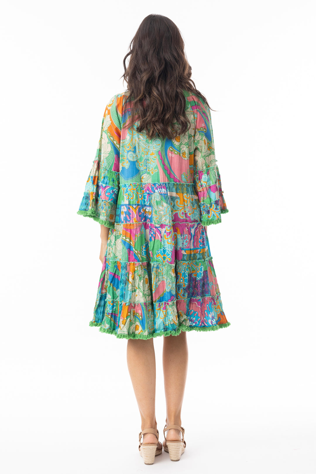 CRINKLE 3/4 SLEEVE BOHO DRESS