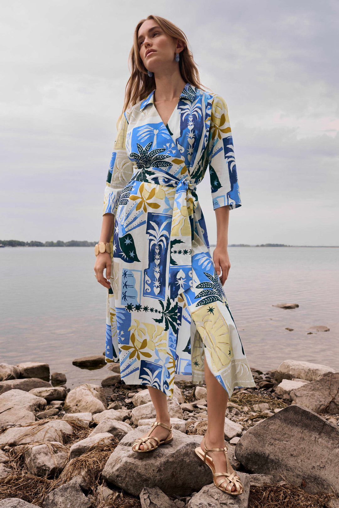 TROPICAL PATCHWORK A-LINE DRESS WITH TIE BELT – Aldila Boutique