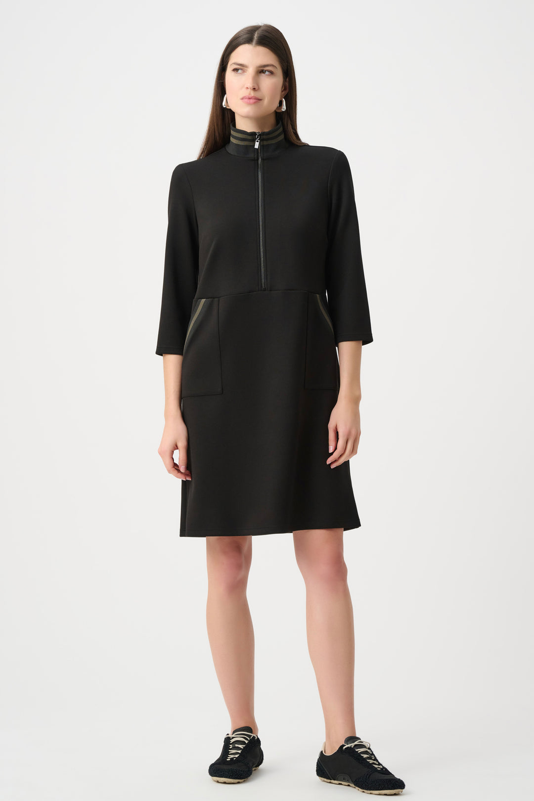SCUBA JERSEY ZIP NECK DRESS WITH TRIM