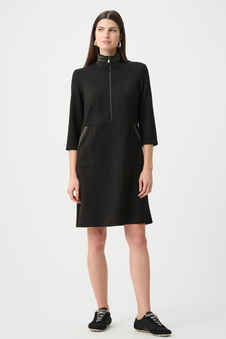 SCUBA JERSEY ZIP NECK DRESS WITH TRIM