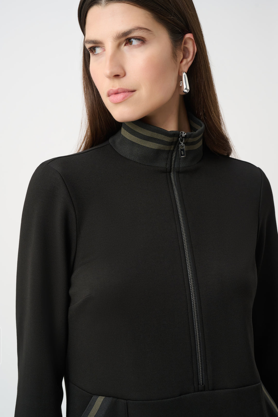 SCUBA JERSEY ZIP NECK DRESS WITH TRIM