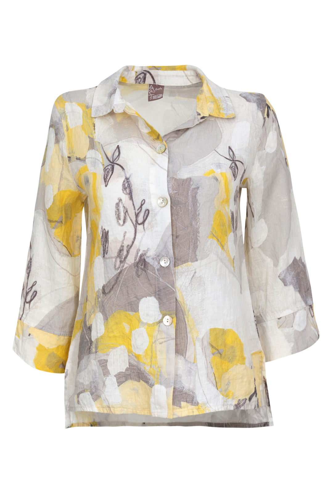 DOLCEZZA SPRING '23 women's casual yellow printed loose linen blouse - front