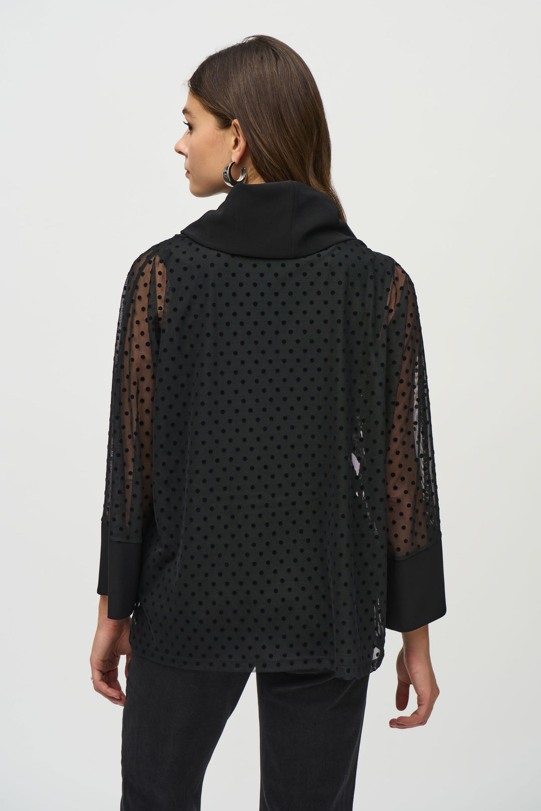 DOT MESH COWL NECK TOP