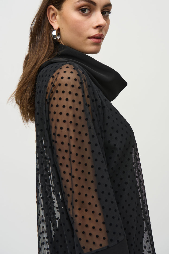 DOT MESH COWL NECK TOP