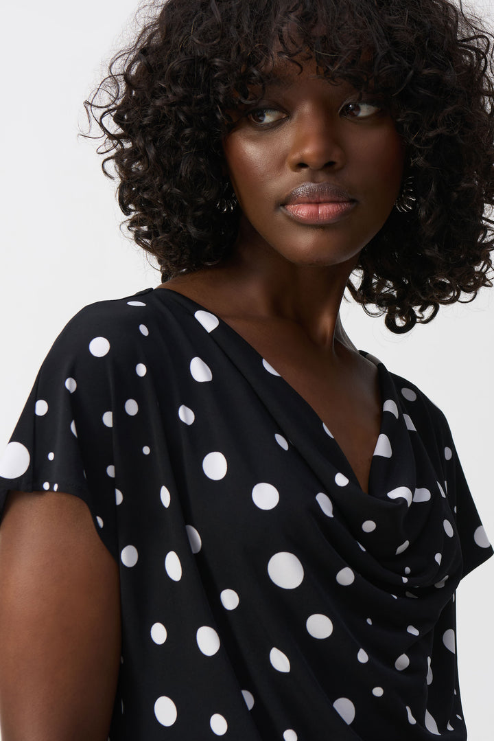 POLKA DOT DRAPE NECK TOP