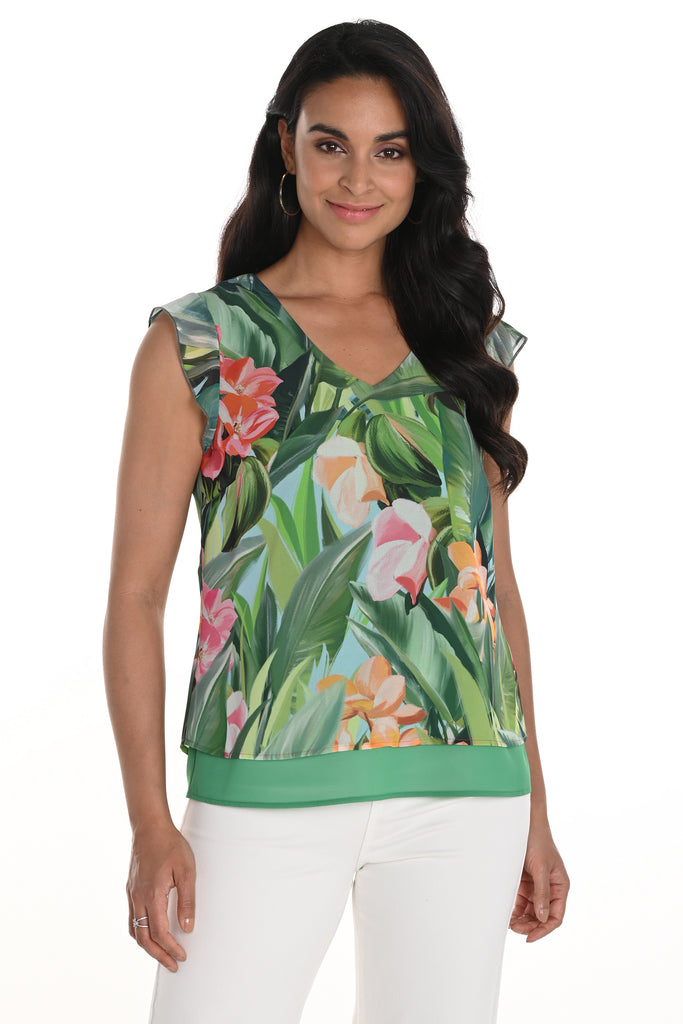 GREEN FUCHSIA TROPICAL FLORAL LAYERED CAMI – Aldila Boutique