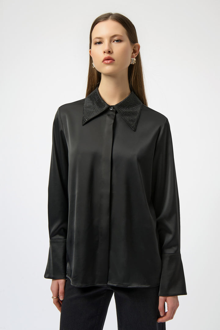 SATIN BLOUSE WITH EMBELLISHED COLLAR