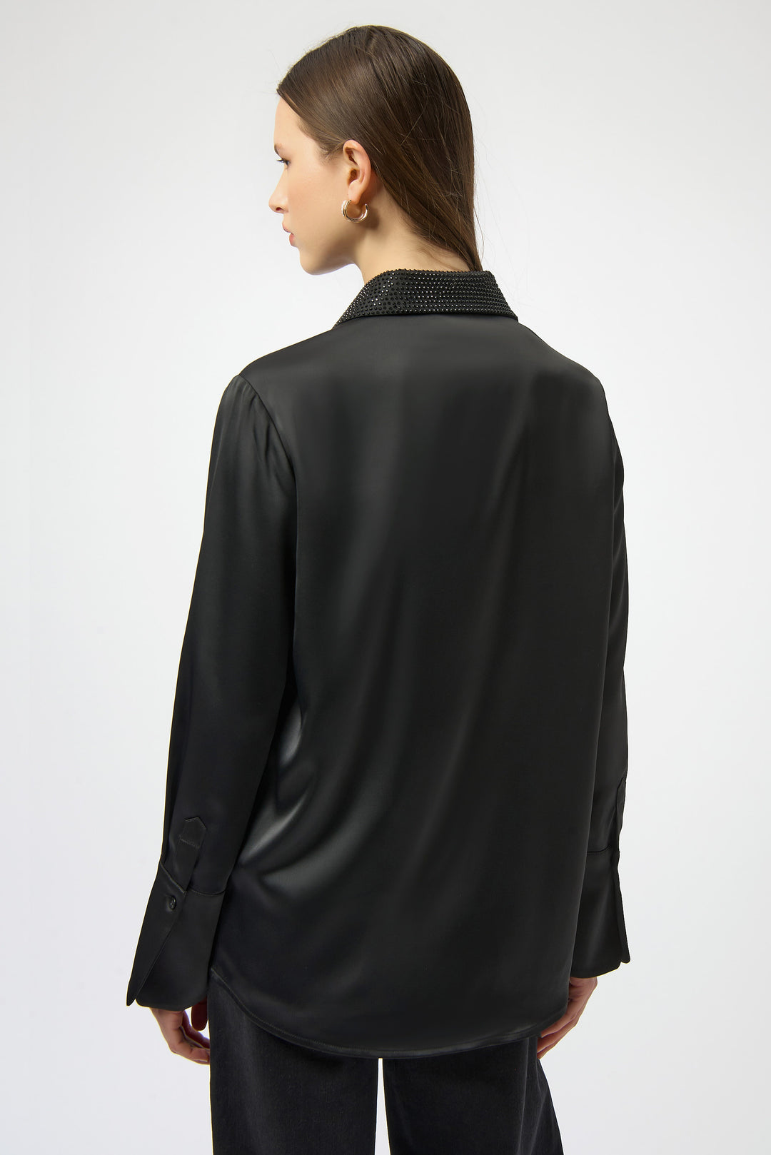 SATIN BLOUSE WITH EMBELLISHED COLLAR