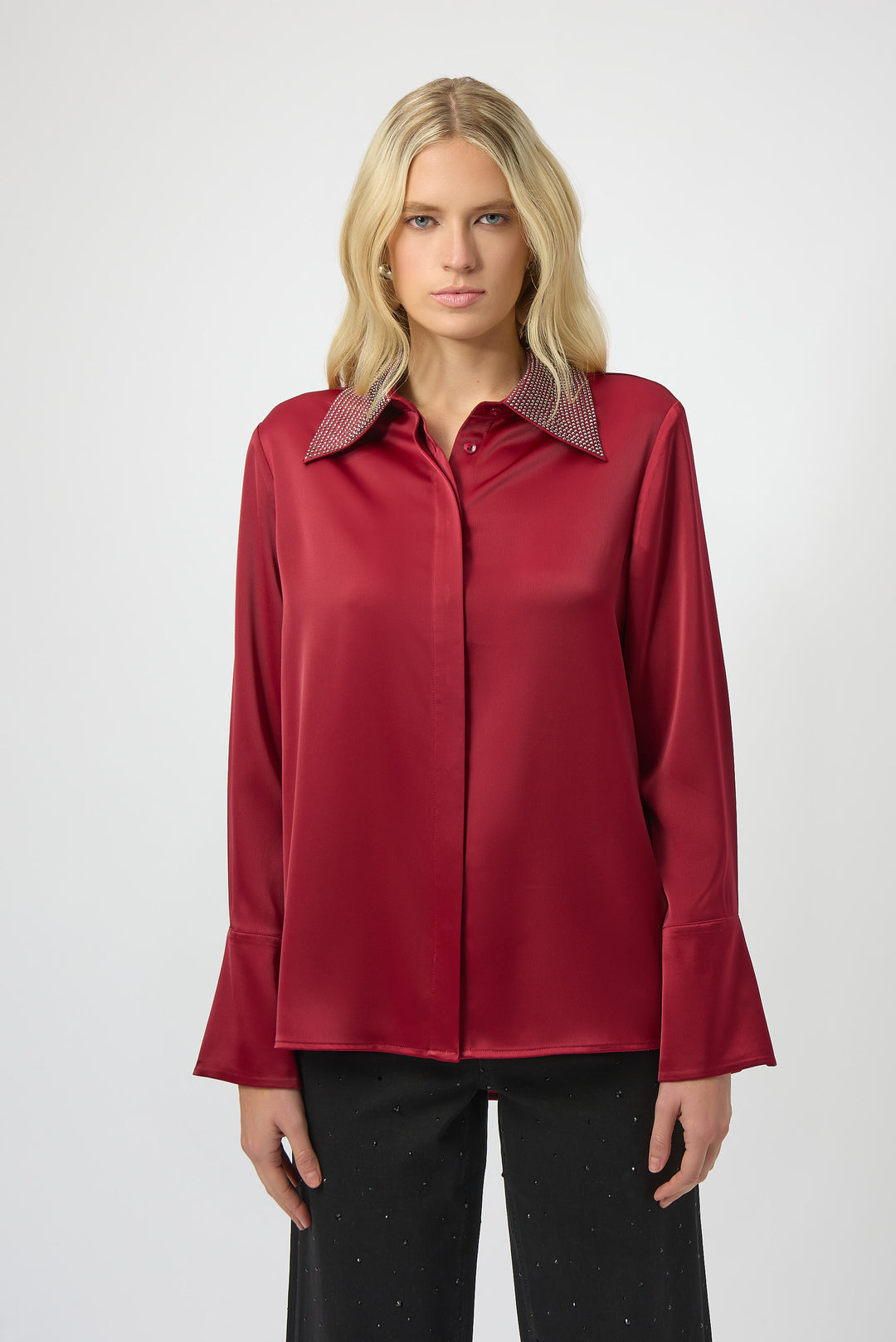 SATIN BLOUSE WITH EMBELLISHED COLLAR