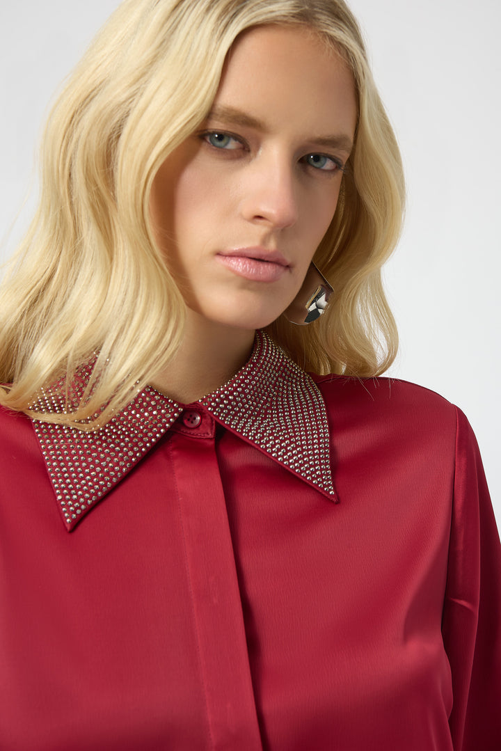 SATIN BLOUSE WITH EMBELLISHED COLLAR