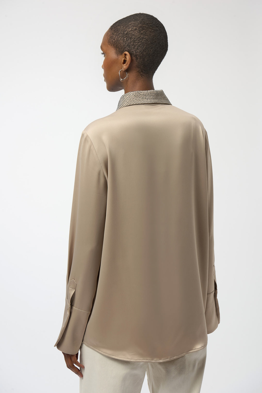 SATIN BLOUSE WITH EMBELLISHED COLLAR