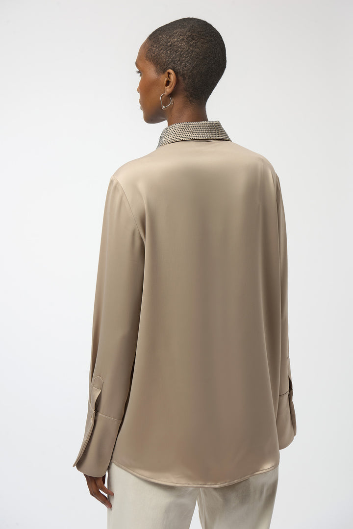 SATIN BLOUSE WITH EMBELLISHED COLLAR