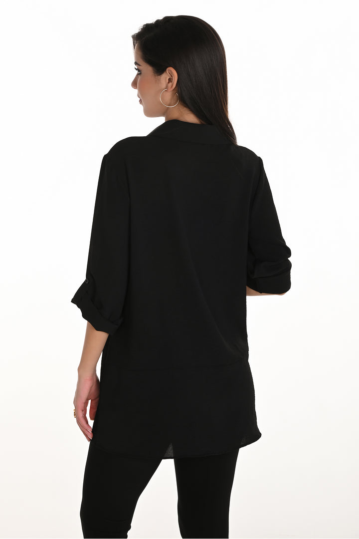 BLACK GOLD TUNIC BLOUSE WITH TEXT & PATCHES