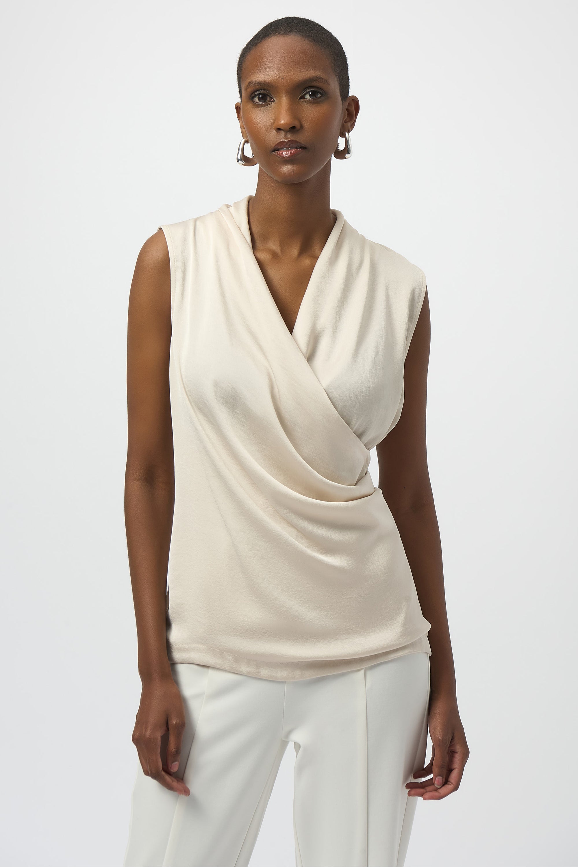 SATIN FRONT SLEEVELESS WRAP TOP – Aldila Boutique