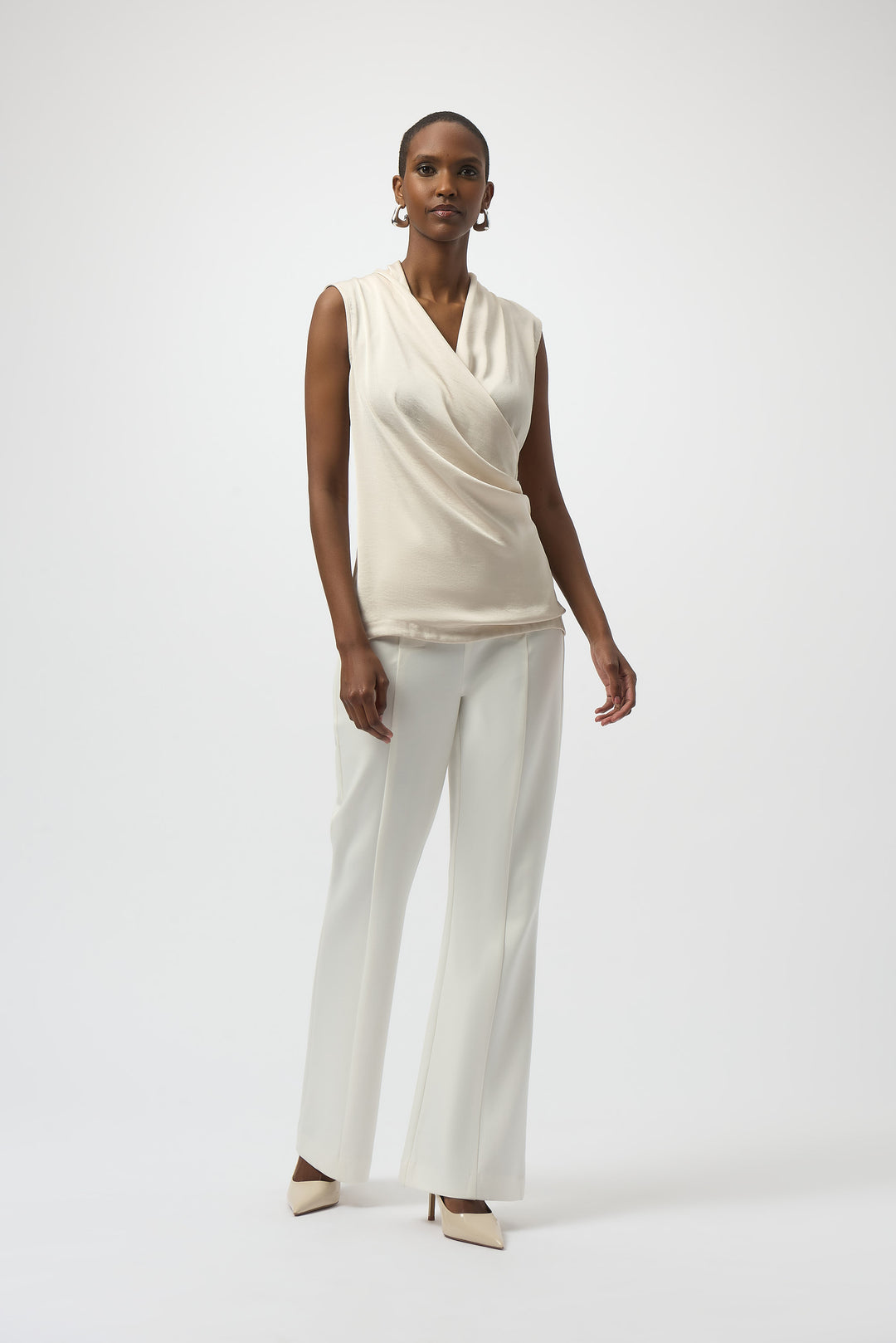 SATIN FRONT SLEEVELESS WRAP TOP