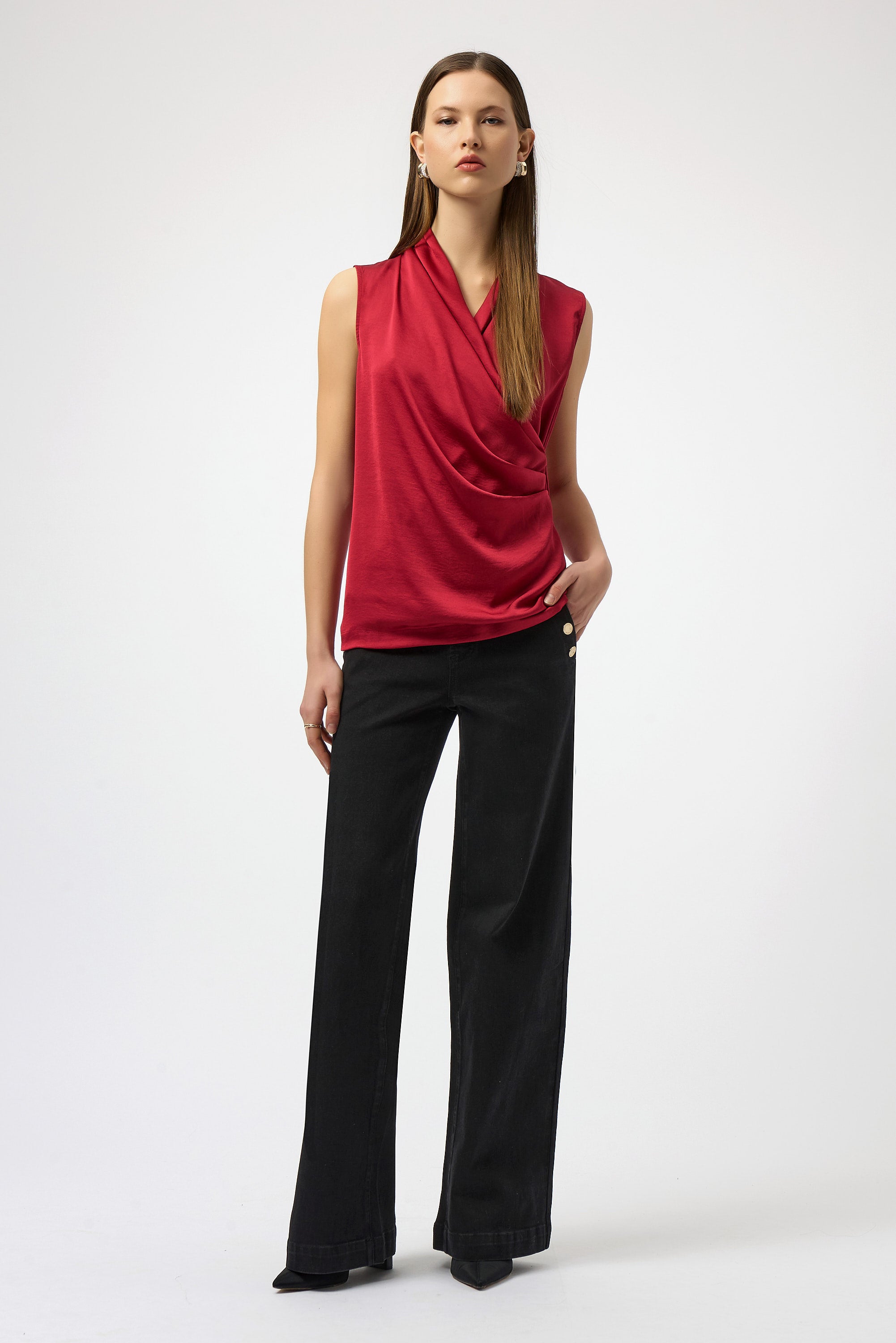 トップス PONTI cupra sleeveless top SATIN FRONT SLEEVELESS WRAP TOP – Aldila Boutique