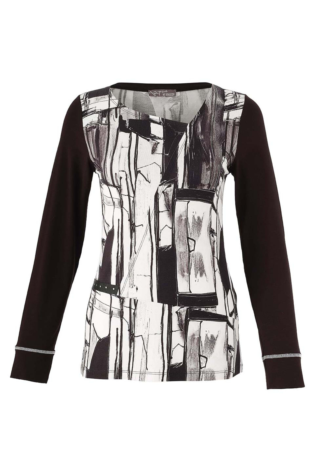 BAISTI BLACK WHITE LS ASYMMETRIC NECK TOP