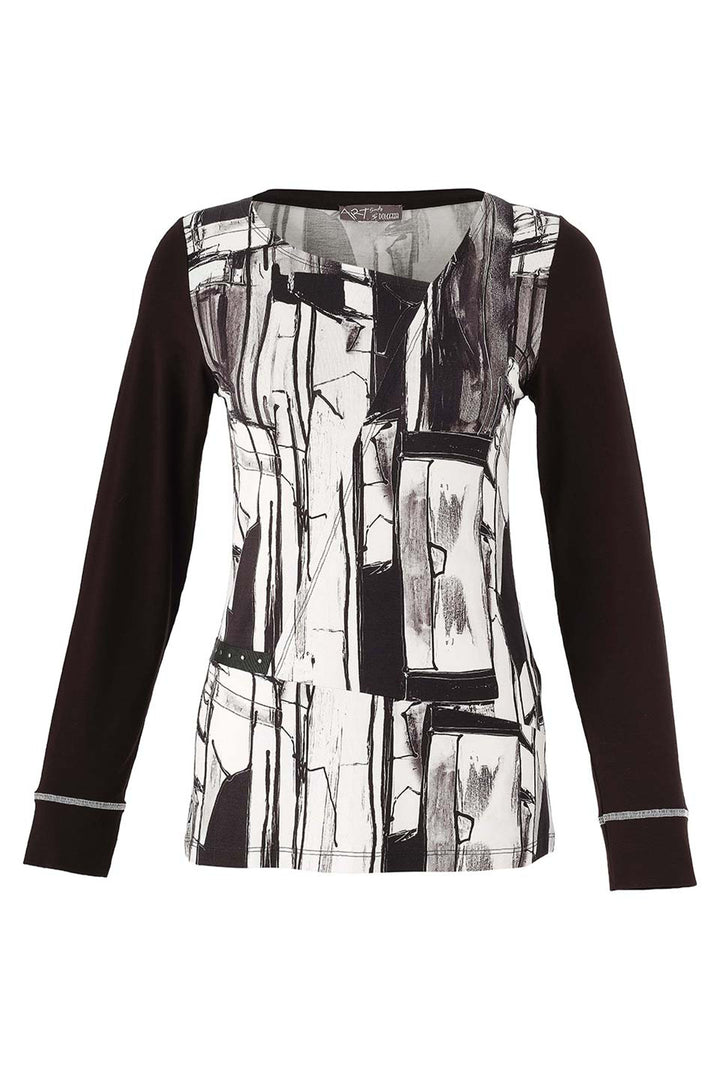 BAISTI BLACK WHITE LS ASYMMETRIC NECK TOP