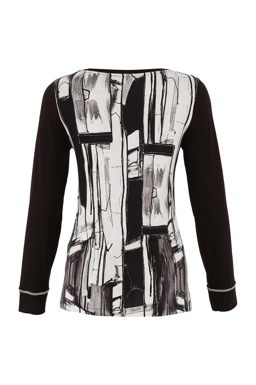 BAISTI BLACK WHITE LS ASYMMETRIC NECK TOP