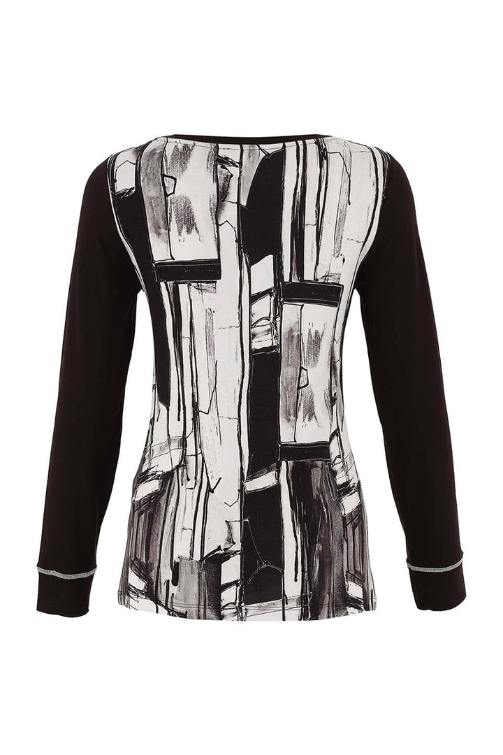 BAISTI BLACK WHITE LS ASYMMETRIC NECK TOP