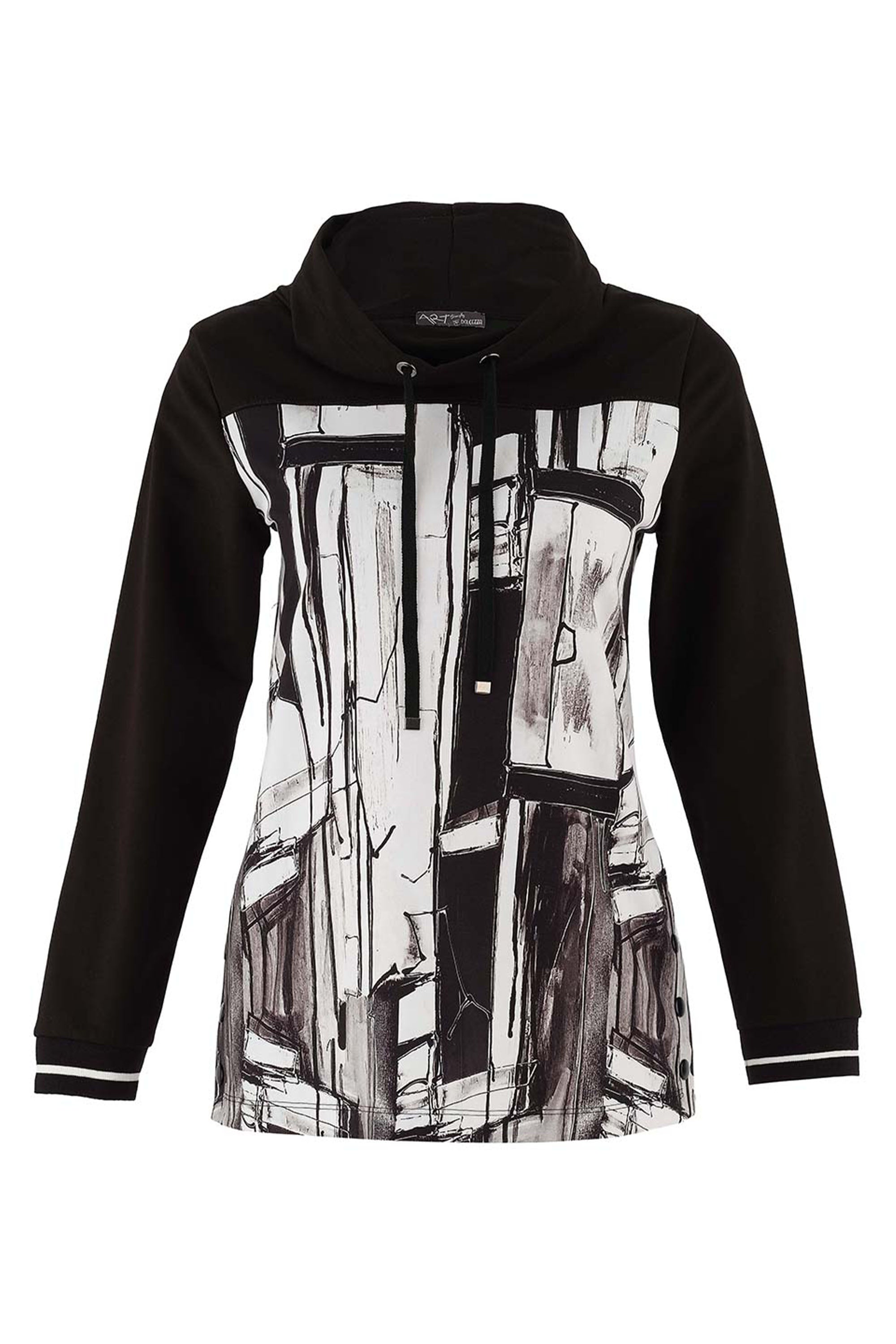 BAISTI BLACK WHITE LS DRAWSTRING NECK TOP – Aldila Boutique