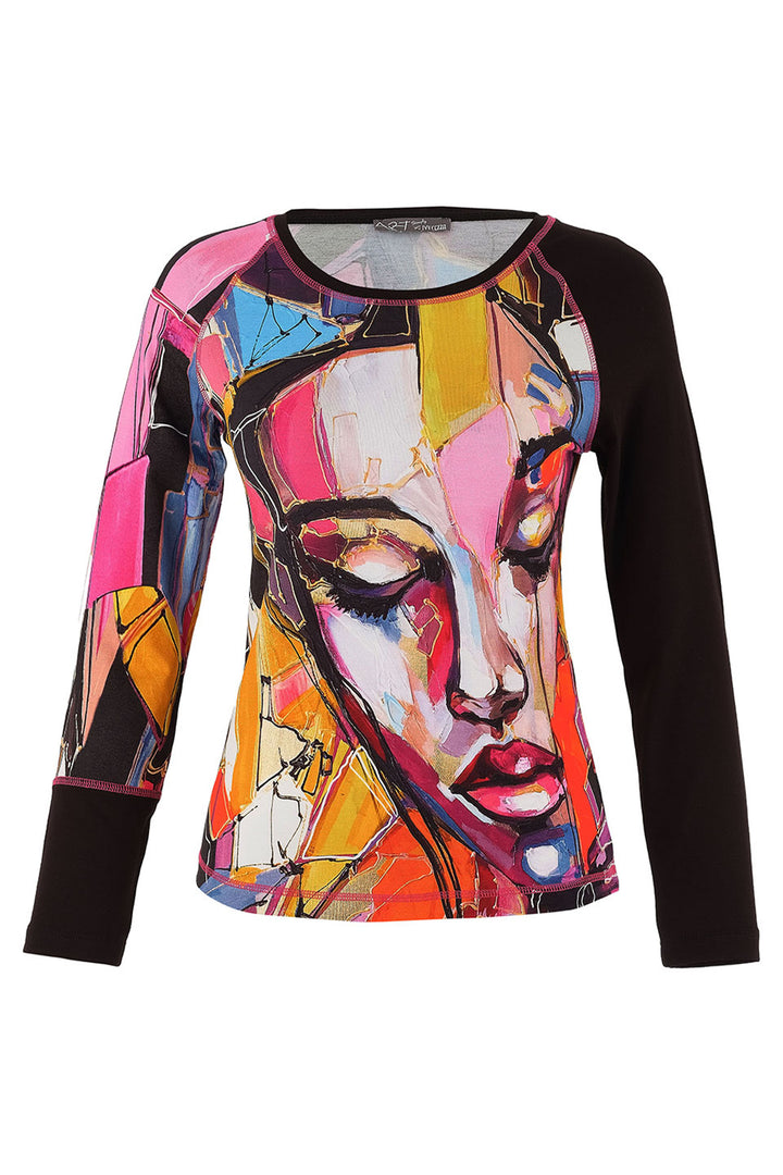 Dolcezza Fall 2025 
 This unique top features eye-catching artwork, displayed on both the front and back. With the side panels and bold contrast long sleeves, you’ll be turning heads everywhere you go! 