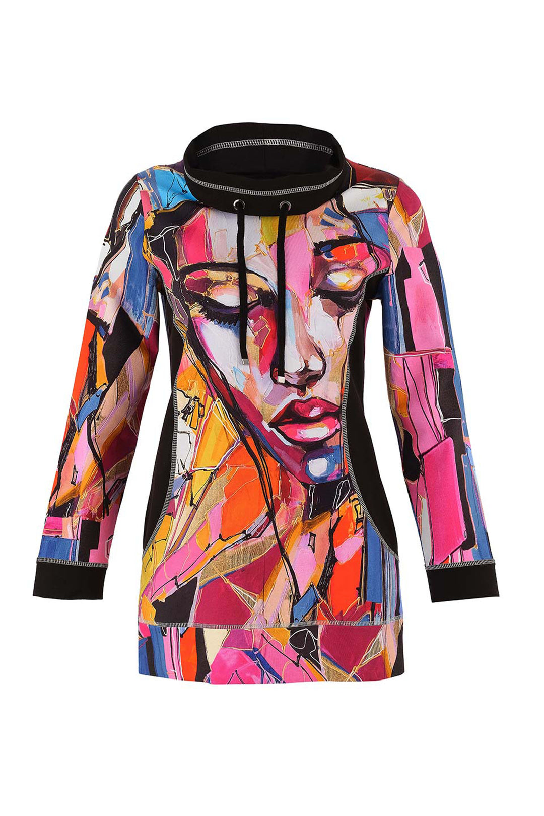 BAISTI DRAWSTRING COWL FACE PRINT TUNIC