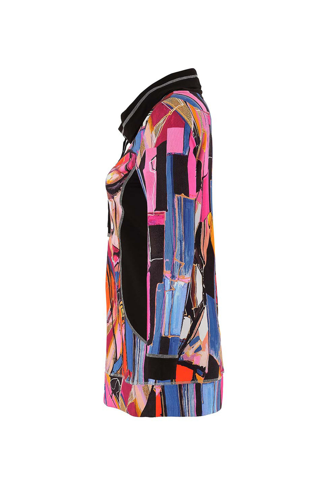 BAISTI DRAWSTRING COWL FACE PRINT TUNIC