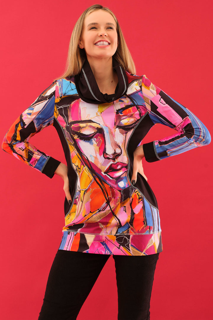 Dolcezza Fall 2025 
Featuring a stylish cowl neck with an adjustable drawstring, it offers a customizable fit that flatters your figure. The contrasting side panel adds a dynamic touch, enhancing the overall silhouette.