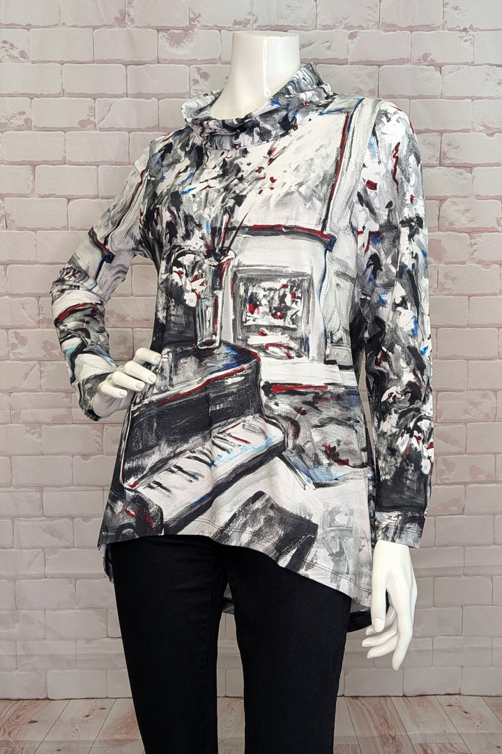 PIANO BLUES COWL NECK TUNIC