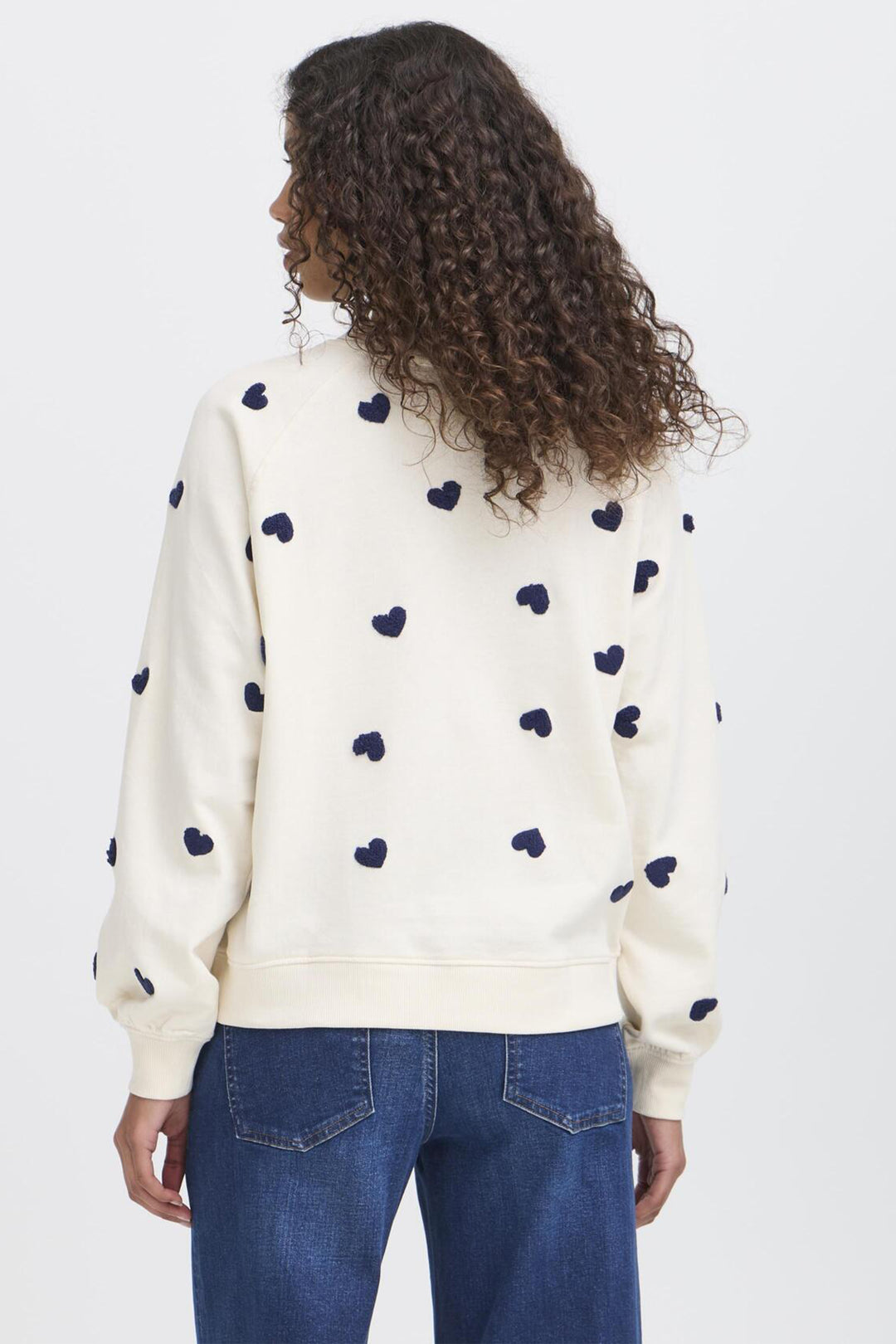 HEART PRINT CREW SWEATER TOP