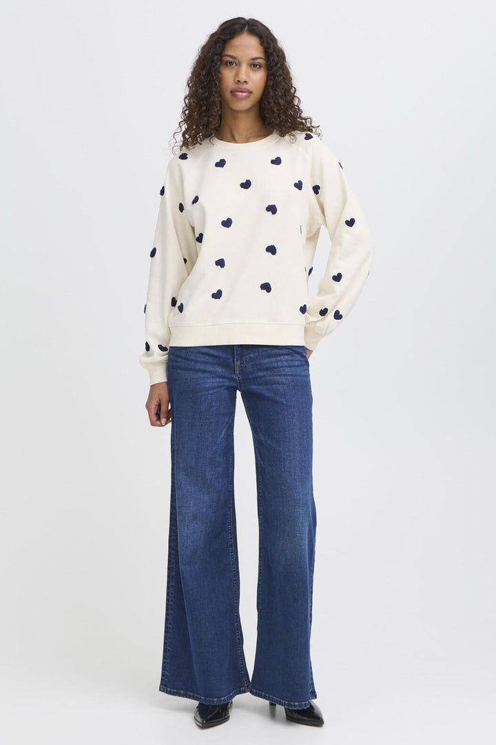 HEART PRINT CREW SWEATER TOP