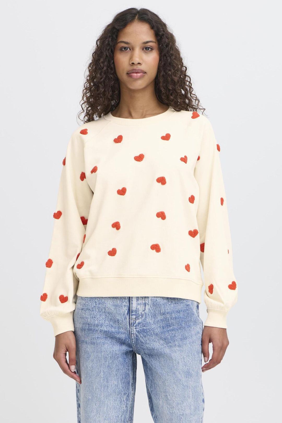 HEART PRINT CREW SWEATER TOP