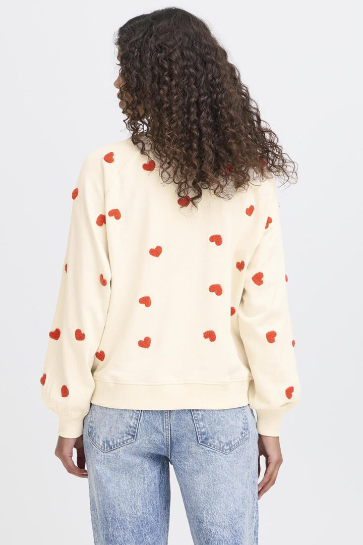HEART PRINT CREW SWEATER TOP