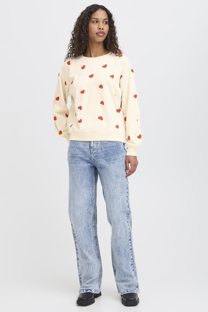 HEART PRINT CREW SWEATER TOP