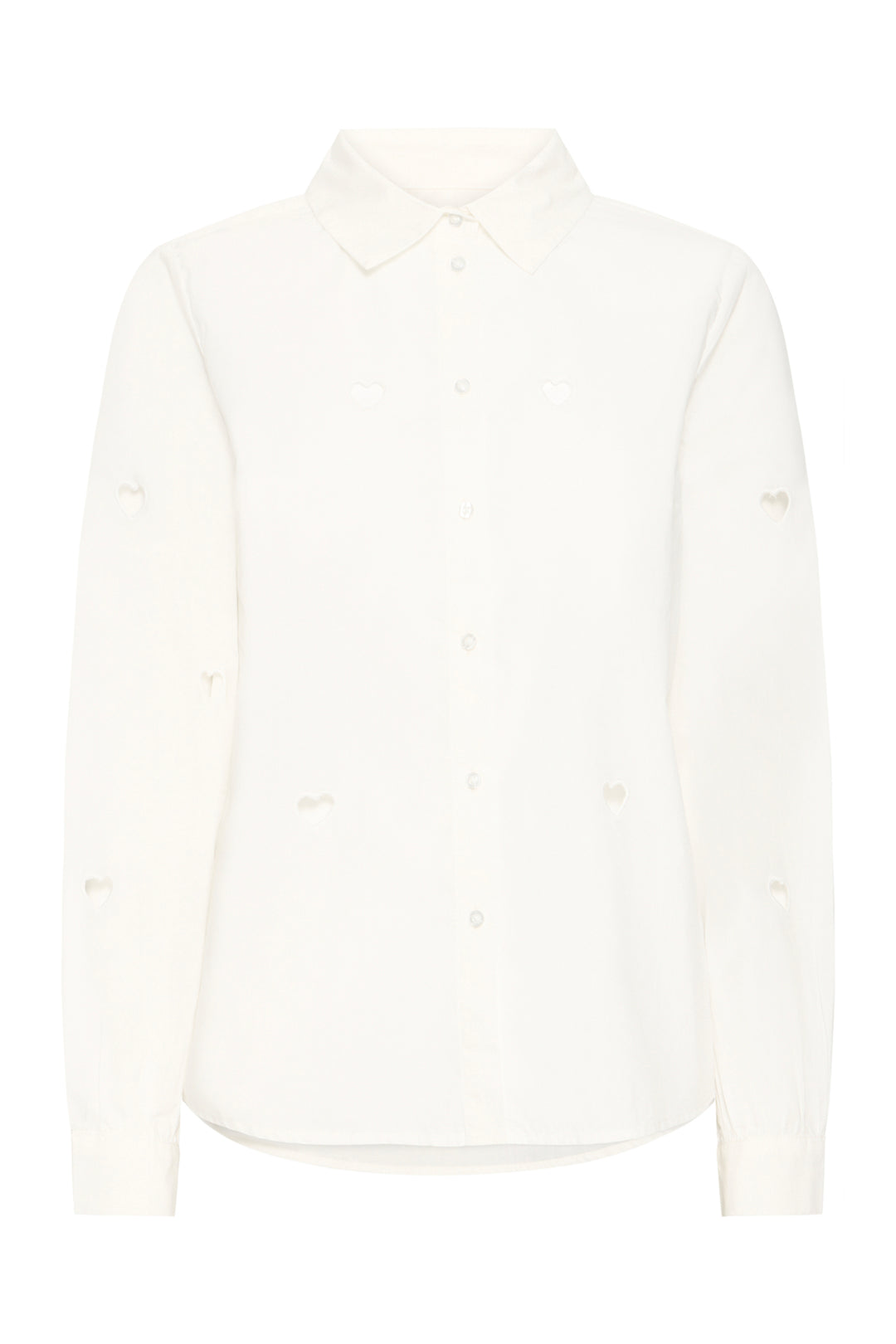 White dress shirt with heart cutouts on a white background