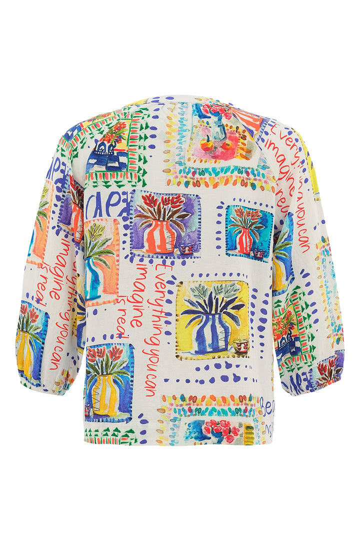 MY HANDMADE GARDEN 3/4 SLEEVE SPLIT NECK BLOUSE