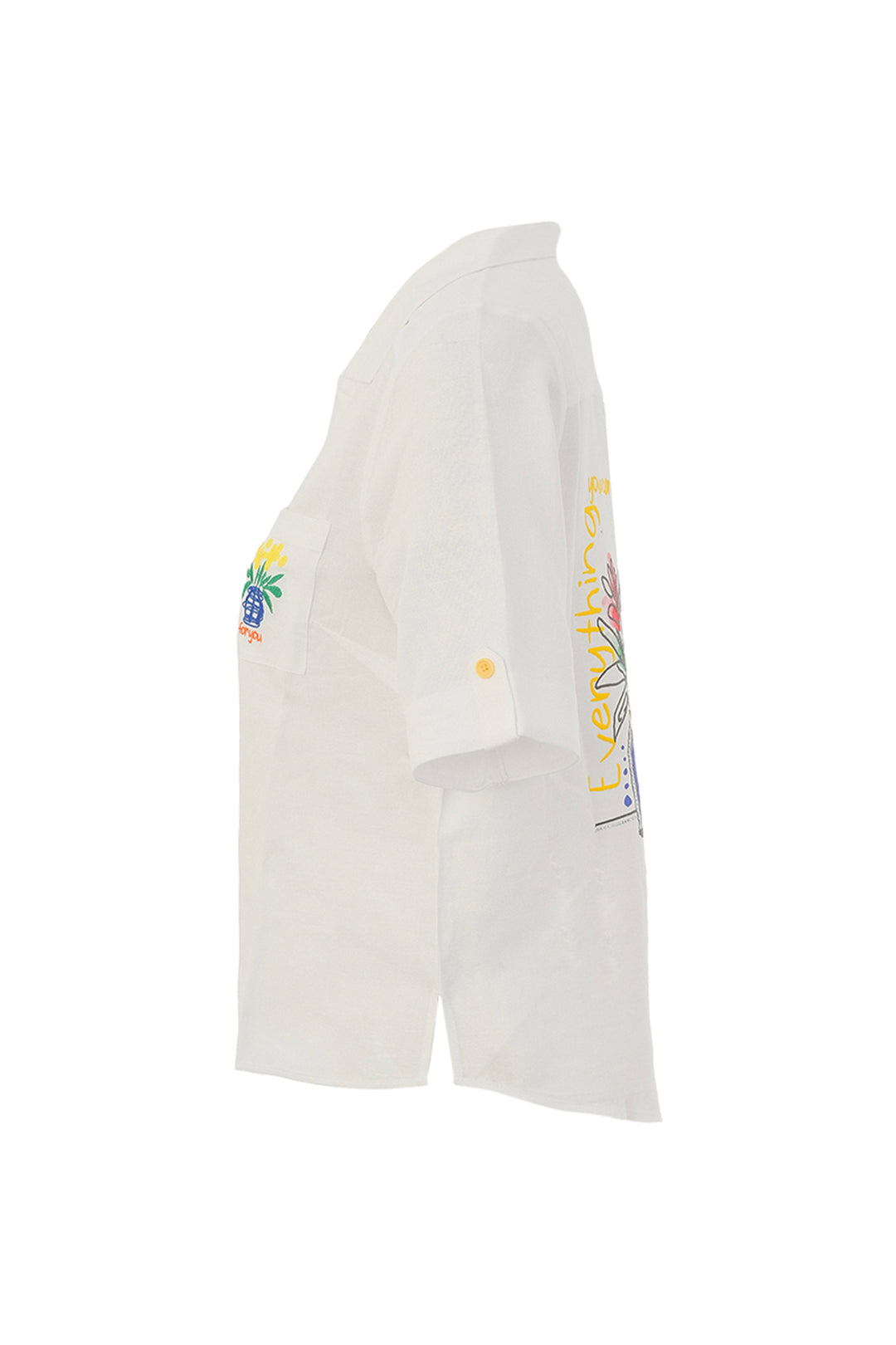 White shirt with colorful embroidery on a white background