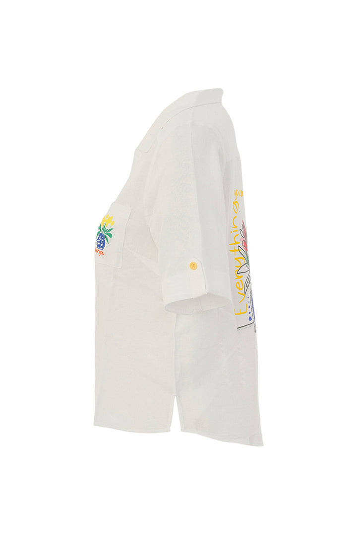 White shirt with colorful embroidery on a white background