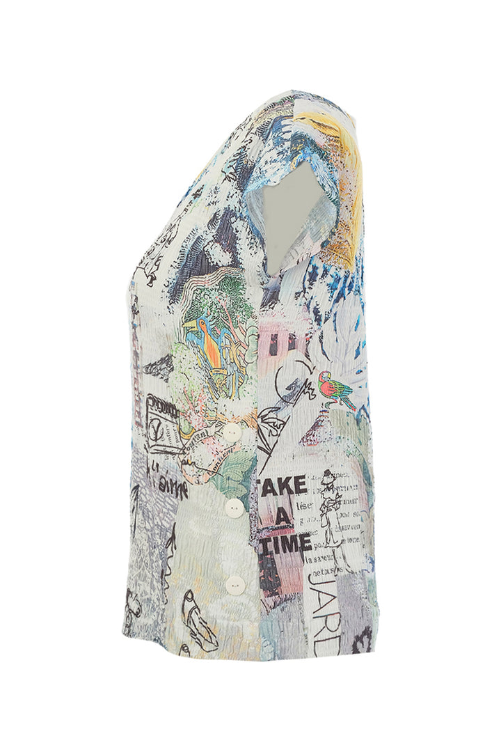 COLLAGE CRINKLE V-NECK TOP