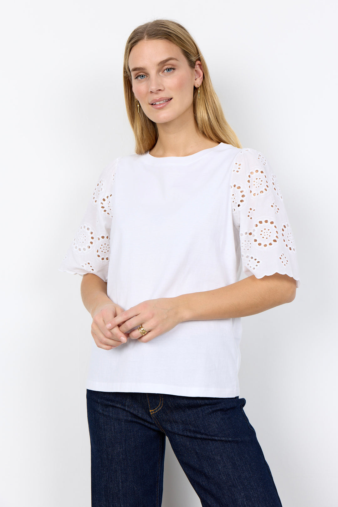 WHITE EYELET SLEEVE TEE