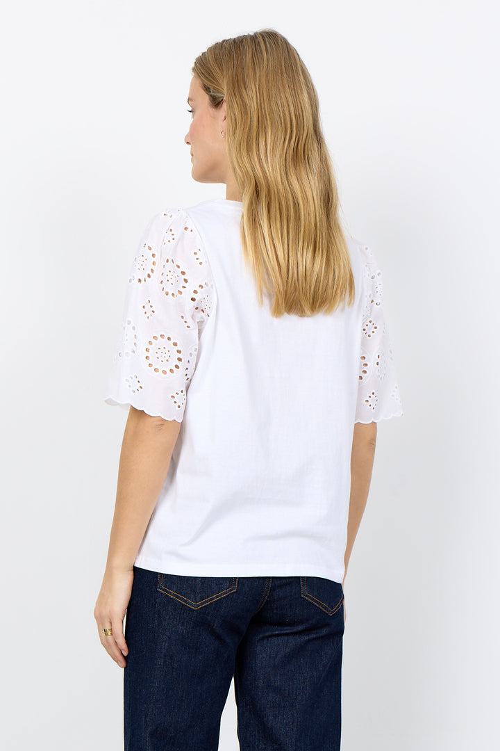 WHITE EYELET SLEEVE TEE