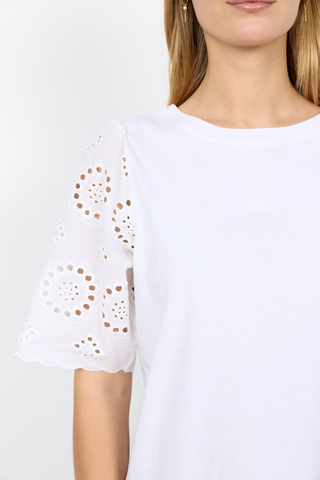 WHITE EYELET SLEEVE TEE