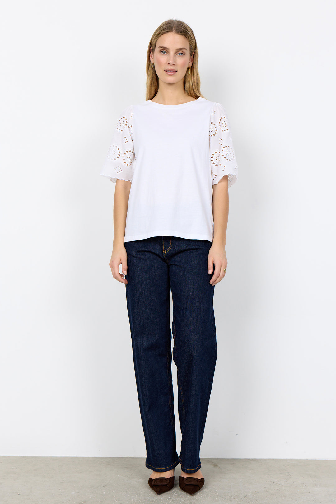 WHITE EYELET SLEEVE TEE