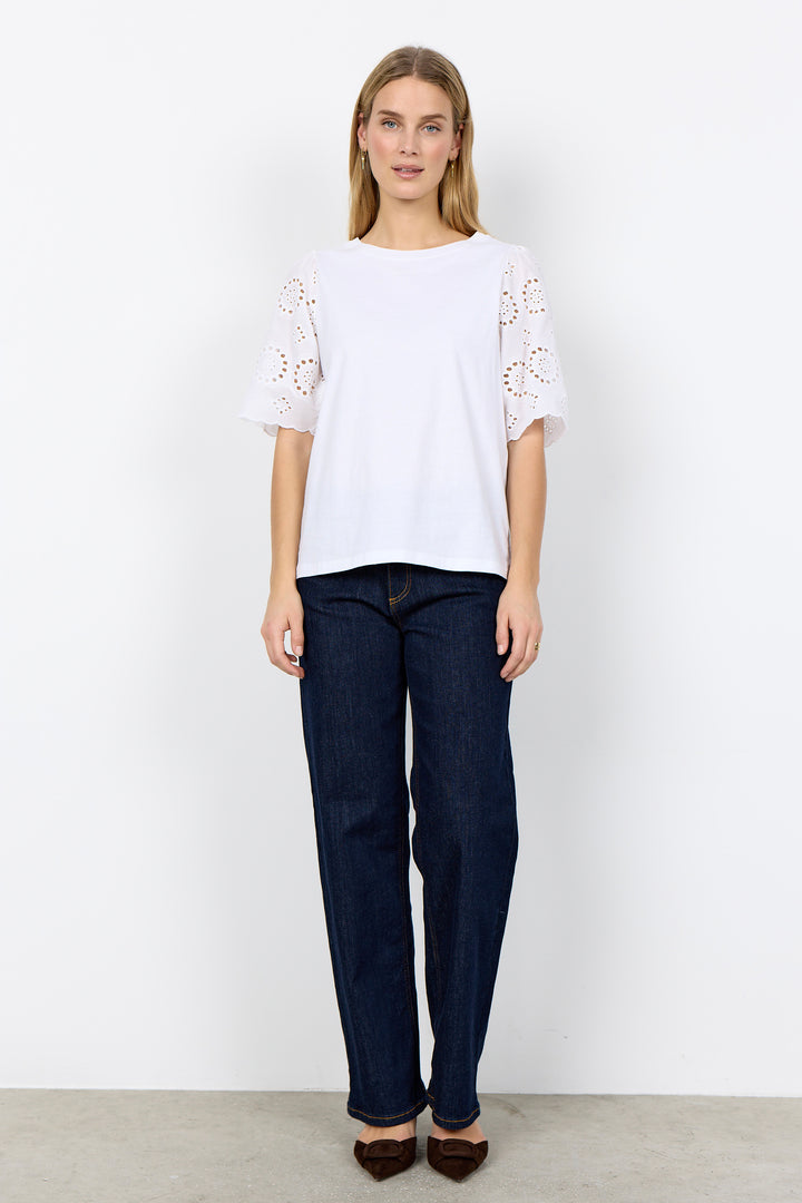 WHITE EYELET SLEEVE TEE